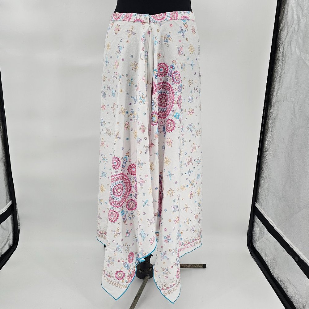 Peruvian Connection Skirt Women's  Pima Cotton Maxi Ivory Asymmetrical SZ 10